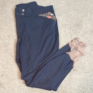 Floral Accent Navy Full Seat Riding Breaches